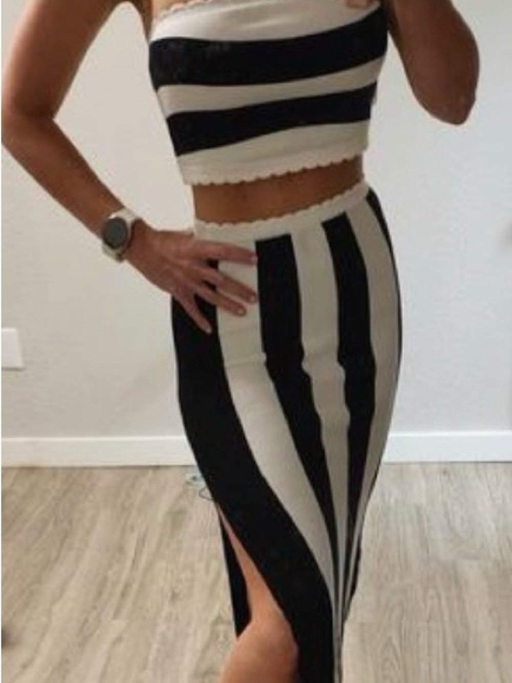 Anthropologie Mandy Black and‎ White Striped Maxi Skirt Set
